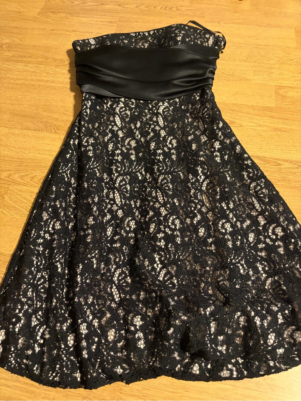 White House Black Market Black Lace Strapless A-Line Dress- perfect for HOCO